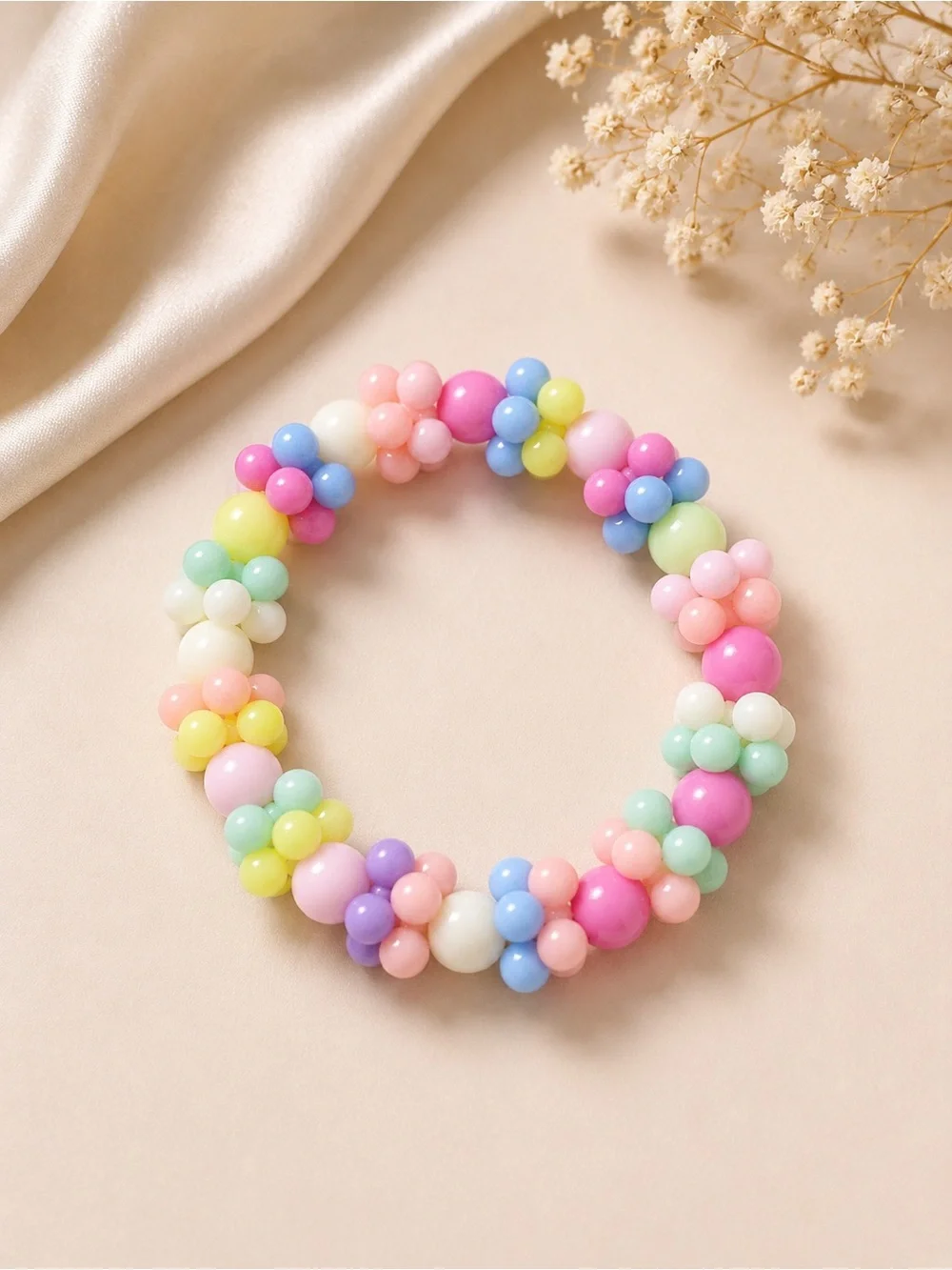 Kids Multicolor Pastel Beaded Flower Necklace - Pink & Pastel Mix